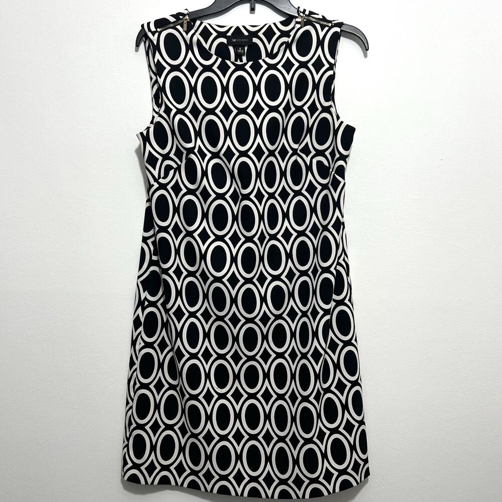 AB Studio Women Size 8 Black & White Print Sleeveless Dress Casual Office Cruise